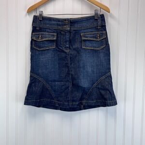 Mexx Denim Mini Skirt Wmns 8 Dark Wash Utility Y2K Contrast Stitch Indie Sleaze